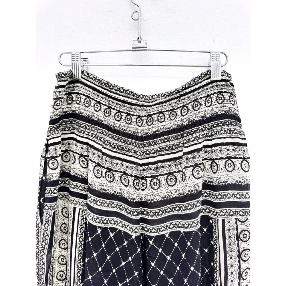 AS-IS Free People Black White Paisley Border Print Wide Leg Palazzo Pants
